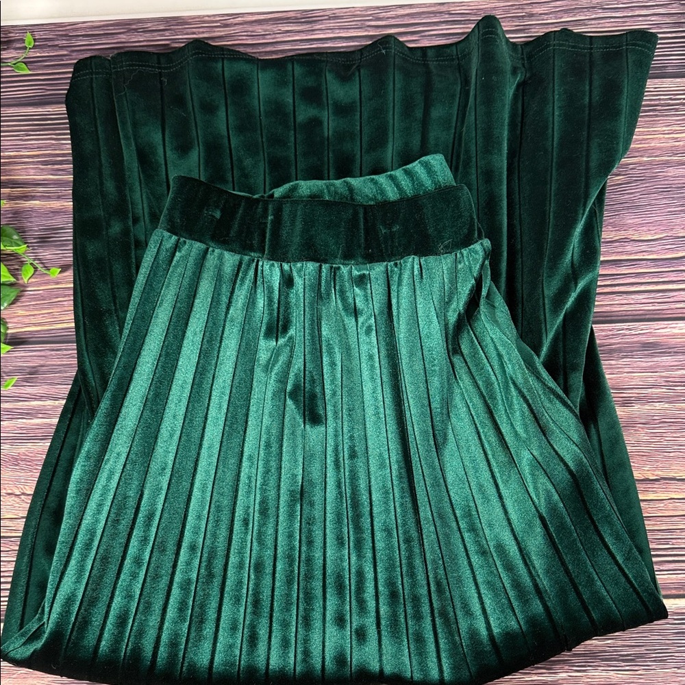EMERY ROSE 2XL Luxurious Forest Green Velvet Pleated Skirt. Classic parties - Picture 8 of 8